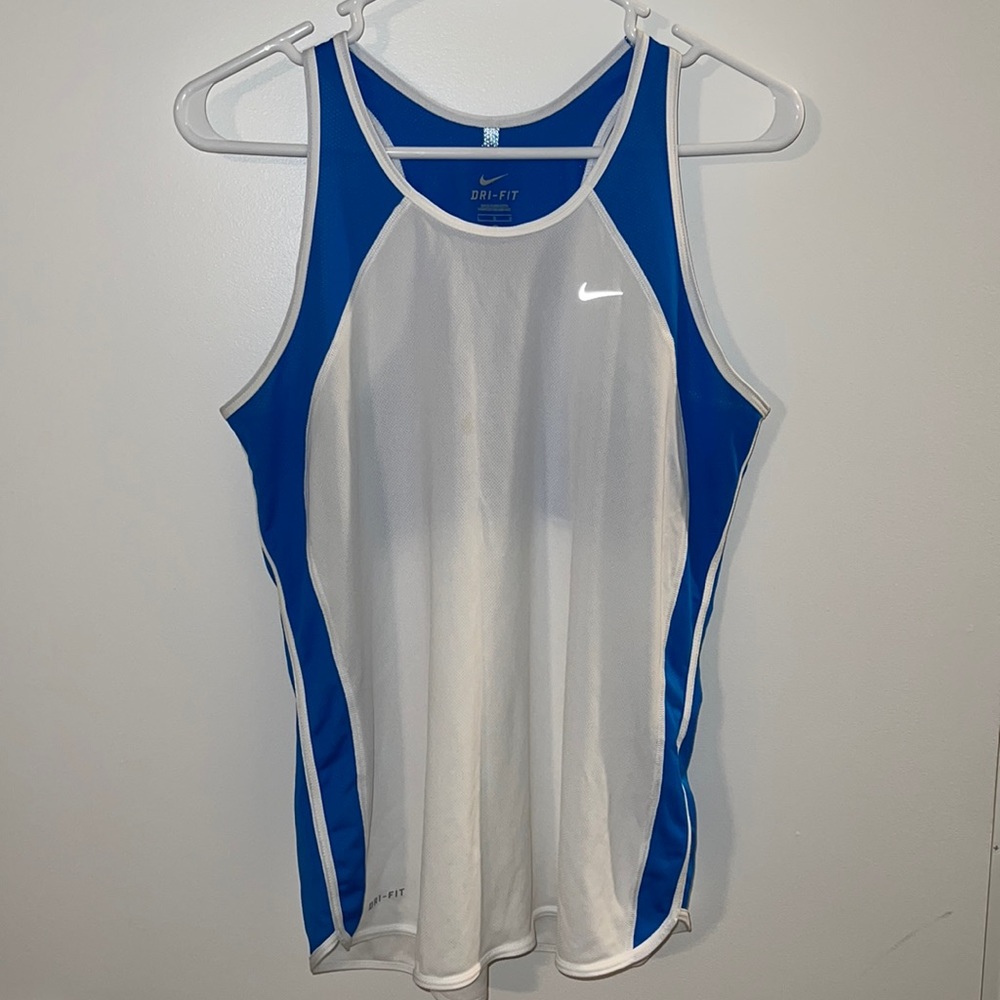 Nike Dri-Fit Blue & White Mesh Lightweight Running Racerback Reflective Tank Top